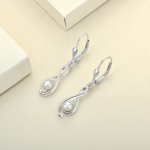 Yl Infinity Earrings 925 Sterling Silver 4Mm Freshwater Pearl Leverback Earrings 18K White Gold Twist Dangle Drop Jewelry For Women #TOP4