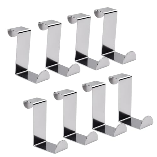 pawpoem 8 PCS Percha Puerta Juego, Colgador Puerta Acero Inoxidable sin Taladro, Perchas para Puertas Reversibles, Perchero Puerta Baño y Dormitorio, Ganchos Resistente para Toallas, Ropa y Abrigos