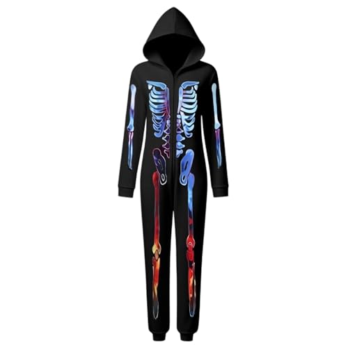 Family Matching Halloween Onesie Pajamas, Funny Skeleton Hooded Zipper PJs Holiday Loungewear for Men/Women4
