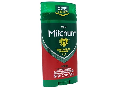 Mitchum Men Antiperspirant & Deodorant Stick, Triple Odor Defense Invisible Solid, 48 Hr Strength & Protection, Intense Energy, 2.7 Oz - 3 Pack