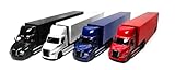 KiNSMART - Freightliner eCascadia Semi-Truck & Container 13Inch 1:62 Scale, Die Cast Metal Model, Pullback Action (4 Set)