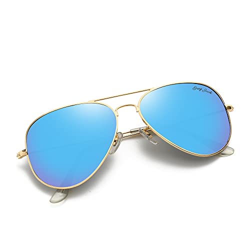 Image of grey jack Polarized Classic Aviator Sunglasses Military Style for Men Women Golden Frame Ice Blue Lens Medium
