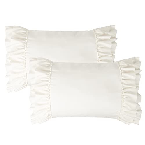Homechoice Decor Frilly Bed Pillow Shams, Elegant Victorian Pillowcases with 2 Layer Ruffles, Rustic Pastoral Feminine Pillow Cases for Boudoir, 2PCS, King, Ivory, Microfiber, No Insert (LQ-18)