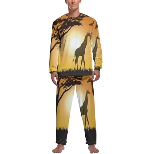 Pyjama homme ensemble haut et bas contre les nuits fraîches motif girafe