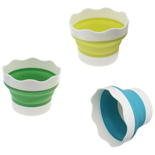 Image of 3 PCS Paint Brush Washer Silicone Mini Paint Organizer Cleaner Collapsible Brush Washing Bucket for Watercolor Oil Painting (Blue, Green, Yellow)