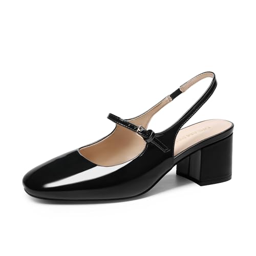 DREAM PAIRS Women's Mary Jane Low Chunky Heels Slingback Closed Square Toe Dress Shoes Wedding Party Work Office Pumps Shoes,Size 5.5,Black-Pat,SDPU26005W