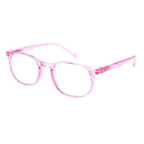SA106 Thin Plastic Keyhole Rectangle Hipster Design Reading Glasses Pink +2.0
