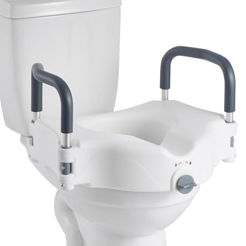 VEVOR Rehausseur de Toilette avec Accoudoirs, Réhausse WC Charge 136,1 kg, Siège de Toilette Surélevé Hauteur de Levage 12,7 cm, Poignées Rembourrées,...