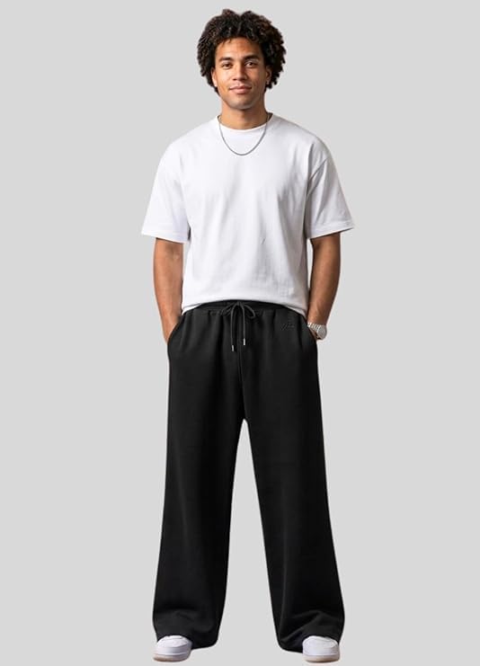 Image of Pure Cotton Men's Baggy Lower | Lower for Man Loose Fit with Pockets & Elastic Waist I Baggy fit Lowers for Gym, Jogging & Casual Wear