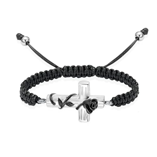 Bracelet d'urne en croix pour cendres résistant et étanche cordon noir
