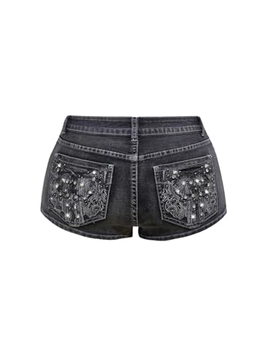 SOLY HUX Women's Y2k Sparkly Jeans Skinny Mini Denim Shorts