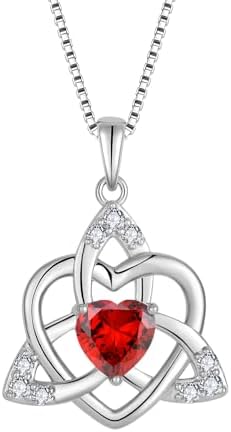 FJ Collier Noeud Celtique Irlandais Argent Sterling 925 Pendentif Coeur Pierre de Naissance Bijoux Cadeau pour Femme Fille