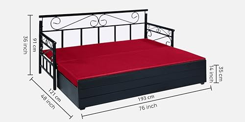Image of 3 Seater Metal Sofa Cum Bed with Hydraulic Storage | Single Size Sofa Cuma Bed | 3 Seater Sofa Set, Metal Sofa Set for Living Room (Red, Single Size (76 inch x 48 inch))