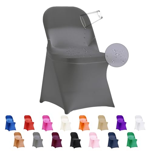eccwai 12 PCS Waterproof Stretch Spandex Folding Chair Covers, Dining Room Chair Slipcovers Protector for Wedding, Banquet, Party, Holidays, Celebration and Decoration（Grey）