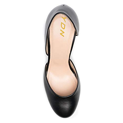 YDN Women Block Round Toe D'Orsay Pumps Slip on Chunky High Heels Comfortable Wedding Dress Shoes4