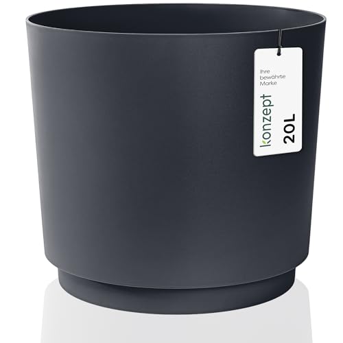KONZEPT Blumentopf 32,5 cm - großer Übertopf aus Kunststoff für Zimmerpflanzen, modern und wetterfest, für Innen und Außen, Anthrazit