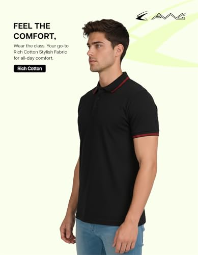 Image of AWG ALL WEATHER GEAR Rich Cotton Polo T-Shirt | Half Sleeve Classic Fit | Soft Breathable Solid Tee | Casual & Office Wear | Comfortable Everyday Cotton Polo | Mens Tshirts
