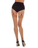 Kubanische Ferse und Zehen LoveMoi Damen Pinup Cuban Heel Thigh Backseam Strumpf, Nudeschwarz, L-XL