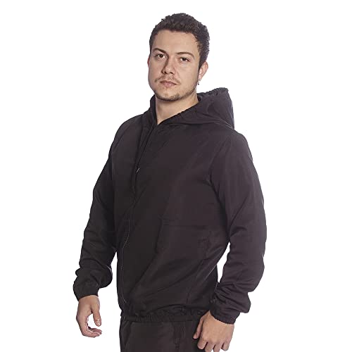 Jaqueta Corta Vento Masculina em Tactel com Zíper e Capuz TM001 Cor:Preto;Tamanho:M;Gênero:Masculino