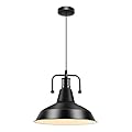 Industrial Farmhouse Pendant Light, 12" Metal Hanging Ceiling Lamp with 5FT Cord for Hallway, Kitchen Island, Sink, Dining Room, Living Room, Bar Counter, Foyer, E26 Socket, Black (Bulb Not Included)