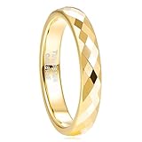 Grewod Anillos de Matrimonio de Tungsteno para Mujer, Rombo Diseño de Cúpula Oro 4mm Anillos de Fiesta Tamaño 9