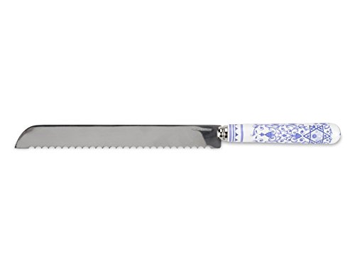 Spode Judaica Challah Knife | 10 Inch Serrated Bread Knife for Shabbat and Jewish Holidays | Made from Stainless Steel with Porcelain Handle | Handwash Only