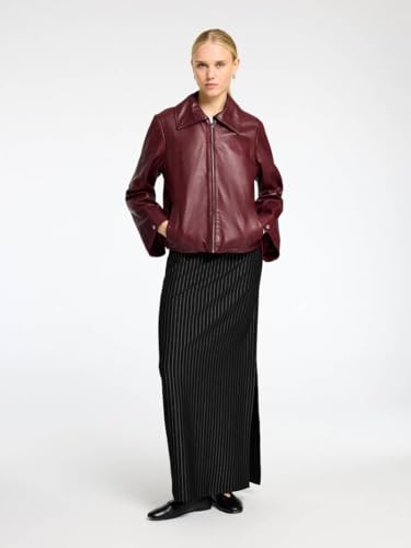 Image of Women's Maroon Faux Leather Jacket | Stylish Zip-Up Biker Jacket for Women | Casual Winter Motorcycle Coat | Long Sleeve PU Leather Fashion Outerwear with Collar for Daily Wear (S - XXL)