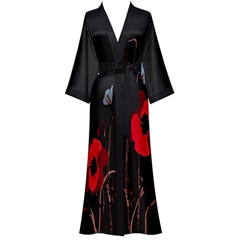 Yemmert Kimono Bademantel Bademantel Floral Leichter Langer Satin Bademantel Weiche Nachtwäsche Dusche Spa Cover