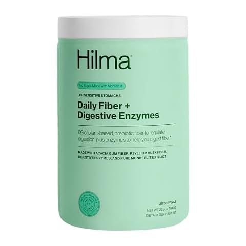 Hilma Daily Fiber + Digestive Enzymes – Fiber Supplement Powder with Prebiotics & Enzymes Formulated with Psyllium Husk & Acacia - Gluten Free, Vegan, FSA Eligible - Digestive Support - 30 Servings Cover