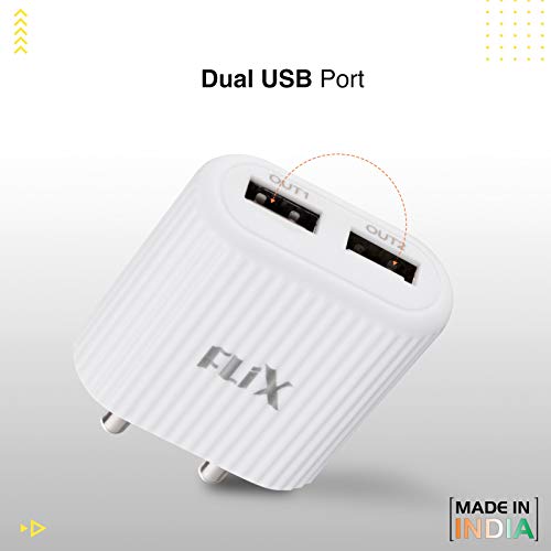 Image of Flix (Beetel) Rise 2.1 10W Dual USB Smart Charger, Fast Charging Power Adaptor with Cable for All iOS and Android Devices, Samsung Galaxy S3, Samsung Galaxy S6, Apple iPhone 6 (White) - Xwc-62D