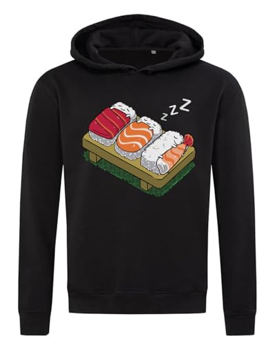 Sweat à capuche noir homme Sleeping Cartoon Sushi Japan en taille L