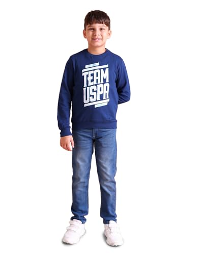 Image of U.S. POLO ASSN. Boys Black Crew Neck Logo Solid Cotton Sweatshirt