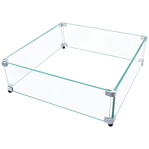 19 × 19 × 6 inch Square Glass Fire Pit Wind Guard Fence- Clear Tempered Glass Wind Guard Shield for Outdoor 28-32 inch Fire Pit Tables (5 16 Inch Thick)