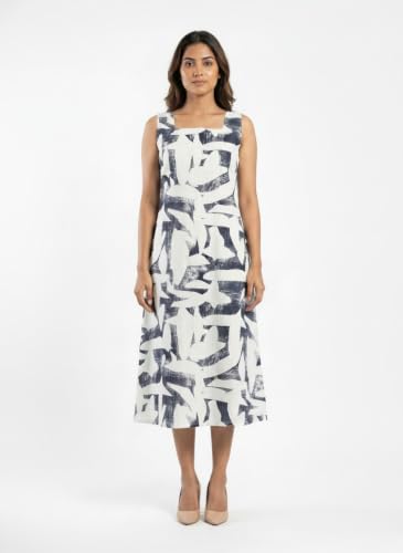 Image of Women's Printed Midi Dress, Square Neck, Sleeveless, A-Line Fit, Casual Summer Wear
