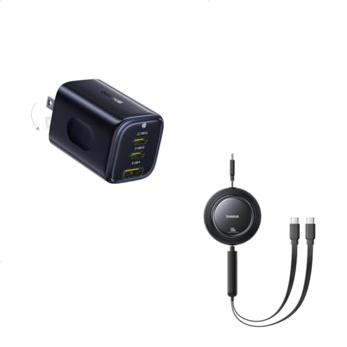 Baseus PICOGO 67W Cargador USB-C con 3 puertos y cable retráctil miniatura 1