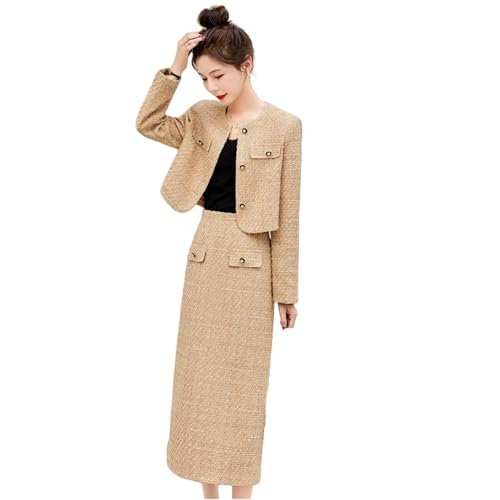 Veste et jupe en tweed pour femme ensemble élégant anti-froid style professionnel automne