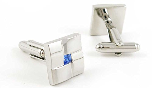 Par de Mancuernillas para Hombre con Cristal Azul y Plata Cuadrada miniatura 2