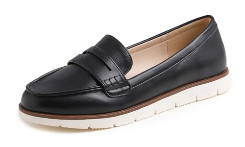 Image of FEVERSOLE Women's Comfort Penny Loafer Geniune Leather Insole Flexible Walking Driving Shoes