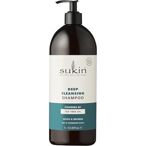 Sukin Deep Cleanse Shampoo 1L, Natural Scalp Care with Tea Tree Oil & Apple Cider Vinegar, Removes Build Up & Excess Oil, Australian Made & Owned, Vegan, Cruelty-Free