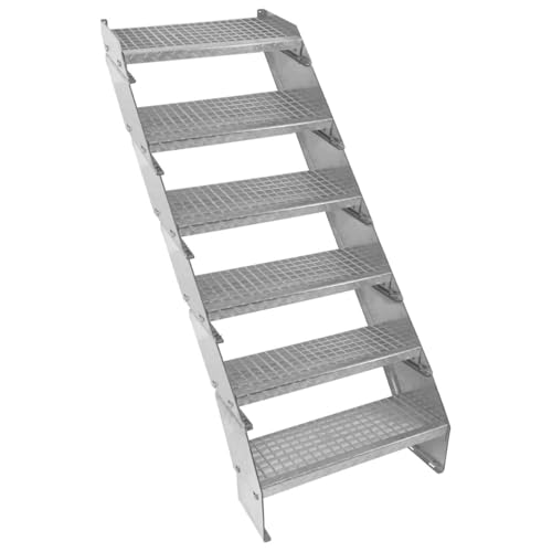 Escalera Metálica Ajustable - 6 escalones 600mm/60 cm ancho x 300mm/30cm alto | Acero Galvanizado | Peldaños impermeables | Pernos, arandelas y tuercas INCLUÍDOS | Ideal exterior