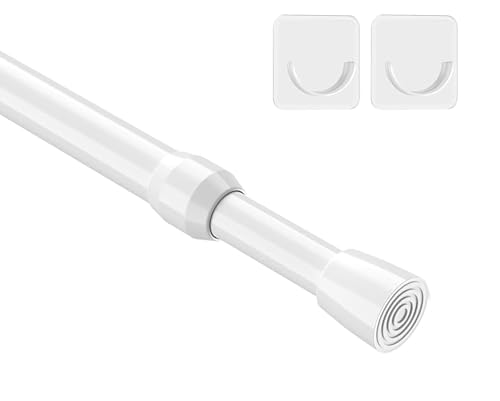 Image of MEXAU 1Pack Spring Tension Curtain Rod 26-39 inch White Small Tension Rod | Adjustable Curtain Rods No Dilling Extendable Spring Tension Rod Short Curtain Rod for Windows, Kitchen, Bookshelf, Closet