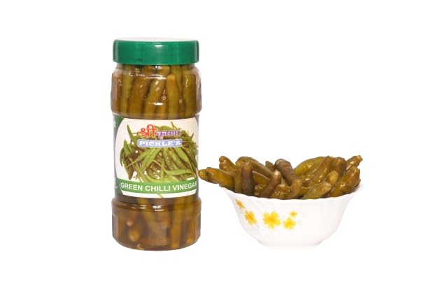 Shri Krishna Pickles Green Chilli In Vinegar In Mustard Oil Truly Homemade Traditional Indian Taste, No Preservatives, Plastic Jar 400gm
