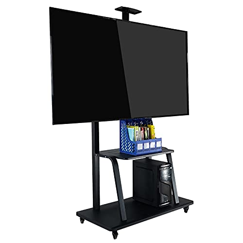 Soporte negro moderno para TV con ruedas y 2 estantes miniatura 1