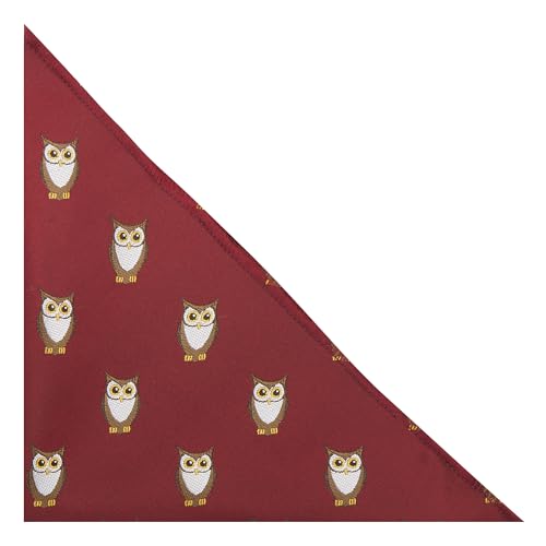 Burgundy Red Embroidered Owl Pocket Square, Handkerchief