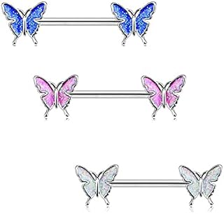 3 Pcs Set Butterfly Nipple Barbell 14g Colorful Charming Nipple Piercing Animals Jewelry Nipple Ring Bar Body Piercing Jewelry for Women Girls - 3pcs