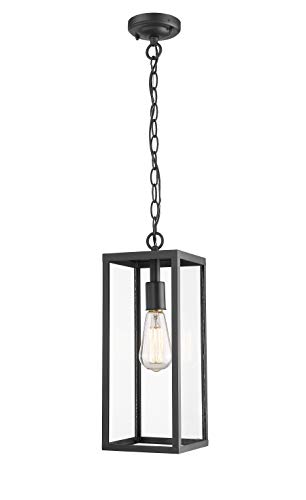 Bestshared Outdoor Pendant Lantern, Exterior Pendant Hanging Lights, Porch Pendant Lighting Fixture In Black Finish With Clear Glass #TOP1