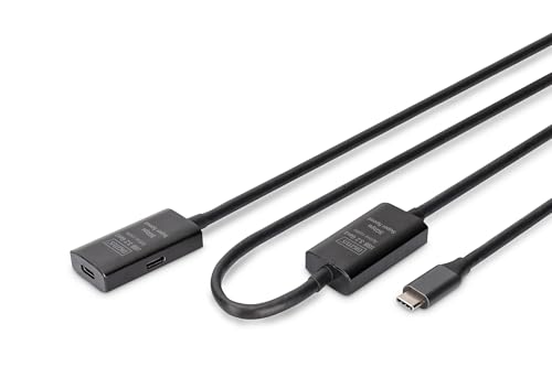 DIGITUS Aktives USB 3.2 Gen 1 Verl&auml;ngerungskabel &ndash; 10 m &ndash; USB-C Stecker auf Buchse &ndash; Repeater USB-Kabel mit Plug & Play &ndash; Bis zu 5 Gbit/s &ndash; Stromversorgung &uuml;ber USB &ndash; Schwarz