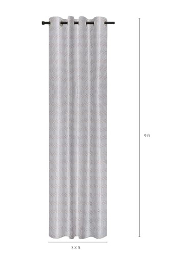 Image of Cortina Striped Light-Filtering Polyester Curtains 9 feet Long Set of 2 for Long Door [ Opacity: 50-60%, Color: Grey, Knitting Foil Curtains -160 GSM ]