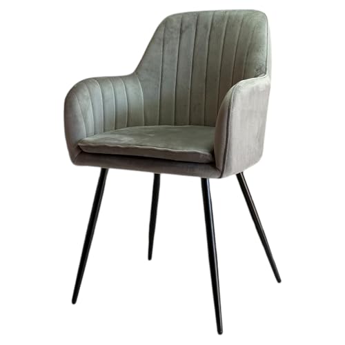 Sueña y Descansa Sillón Moderno de Terciopelo, Patrón de Rayas, Gris con Patas Metálicas Negras (2 Unidades)