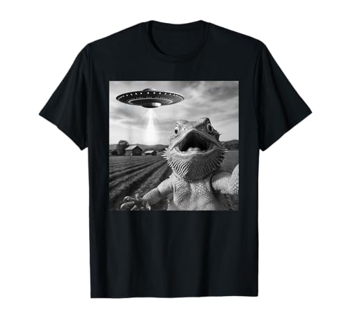 Funny Bearded Dragon Selfie With Alien UFO T-Shirt